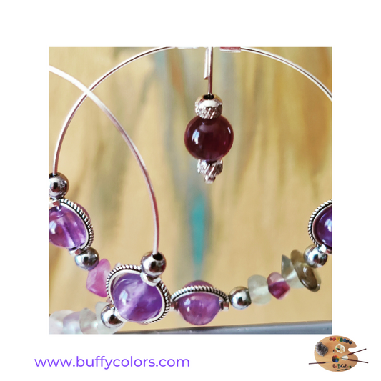 Boucles d'oreilles en Améthyste et Fluorite