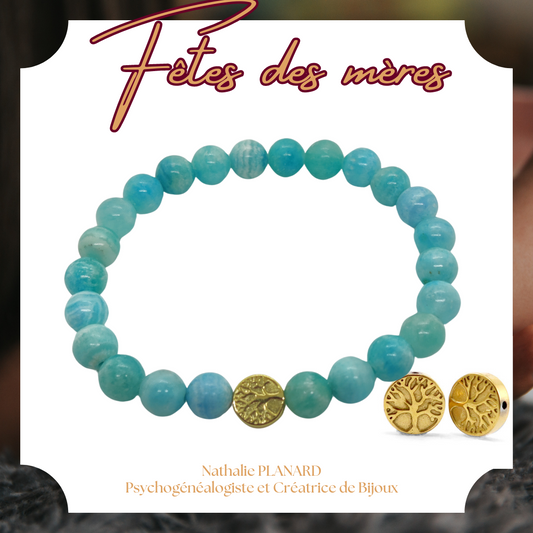 Fête des mères : Bracelet en pierres naturelles Hémimorphite orné d'un arbre de vie