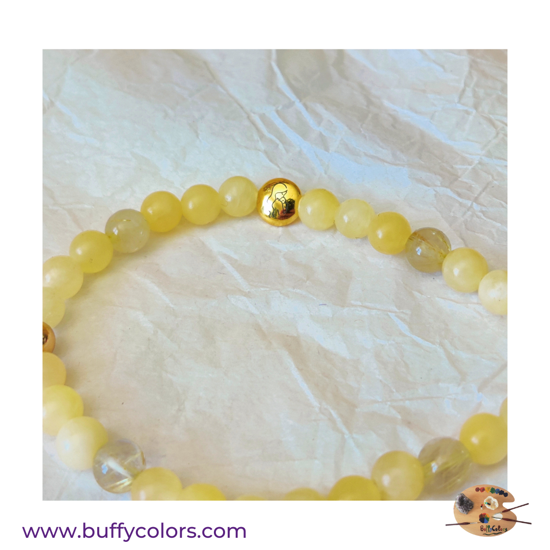Bracelet fête des mères en Calcite Jaune et Quartz Rutilé