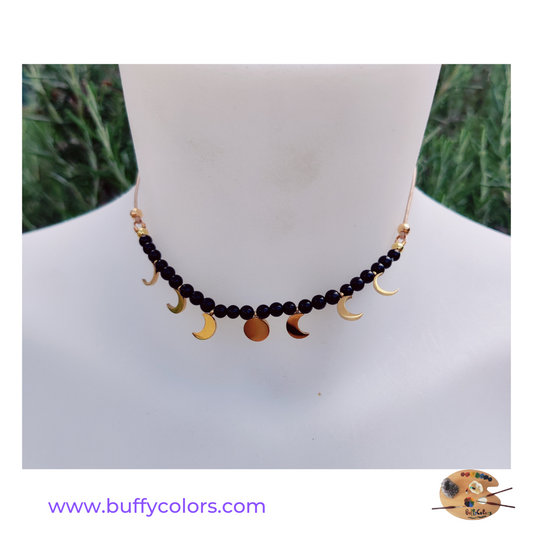 Collier en Onyx noir Dame Lune