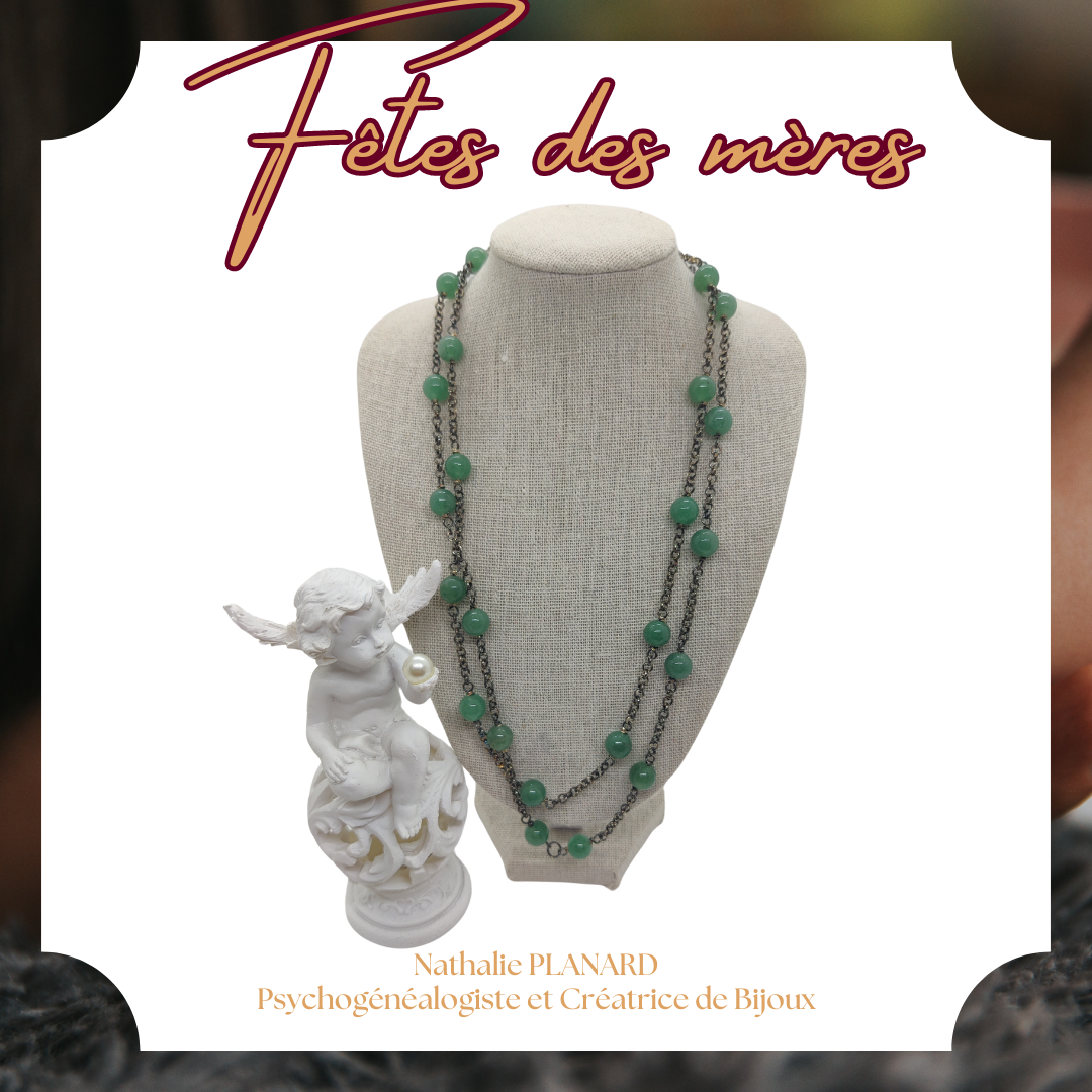 Fête des mères : Collier sautoir en pierres naturelles, Aventurine Verte