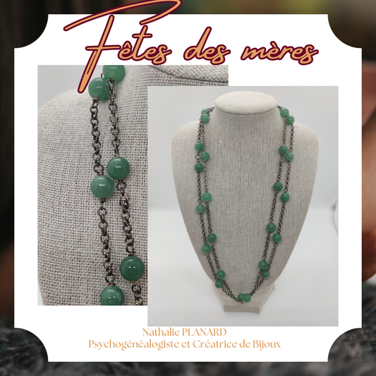 Fête des mères : Collier sautoir en pierres naturelles, Aventurine Verte