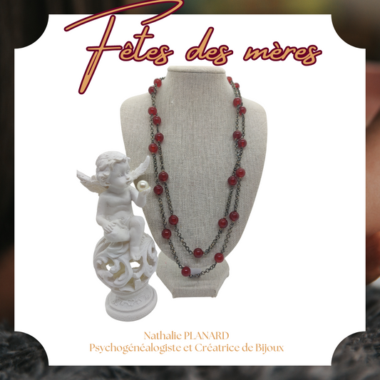 Fête des mères : Collier sautoir en pierres naturelles, Cornaline