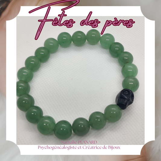 Fête des pères : Bracelet Skull en pierres naturelles Aventurine Verte