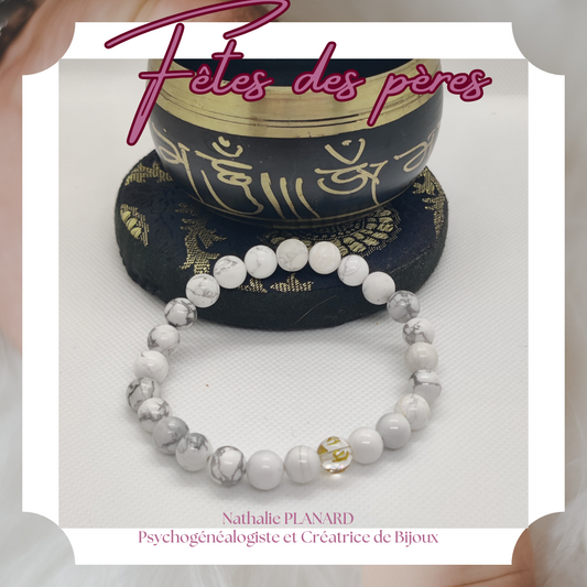 Fête des pères : Bracelet Mantra en pierres naturelles Howlite
