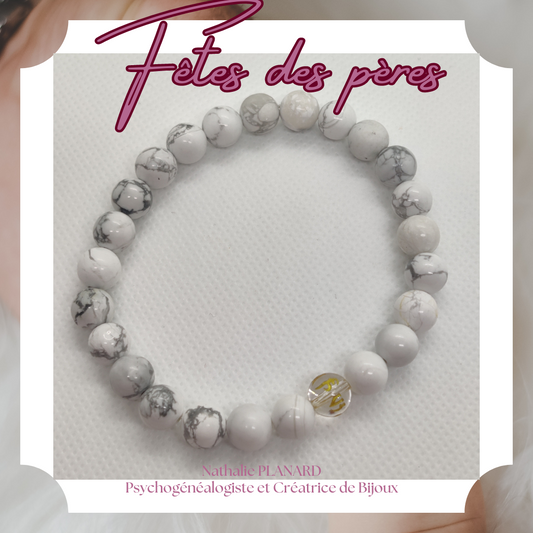 Fête des pères : Bracelet Mantra en pierres naturelles Howlite