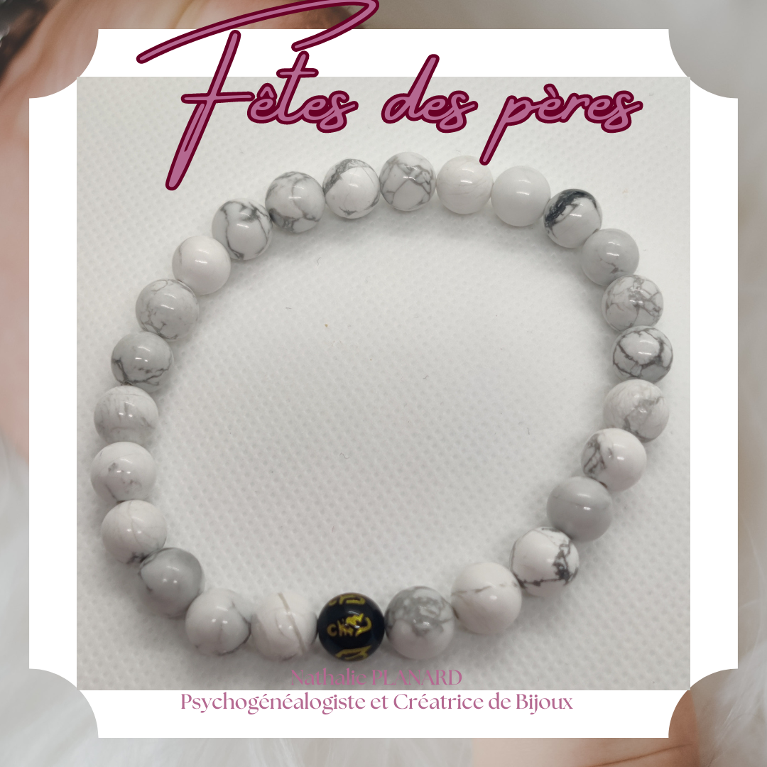 Fête des pères : Bracelet Mantra en pierres naturelles Howlite
