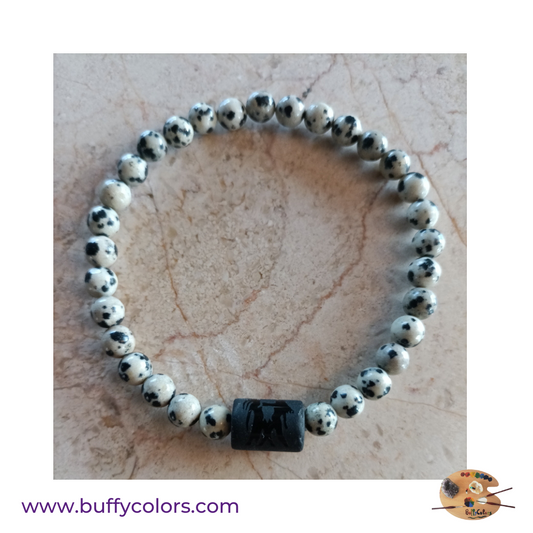 Votre bracelet avec des perles Jaspe Dalmatien pour les Gémeaux, 6mm