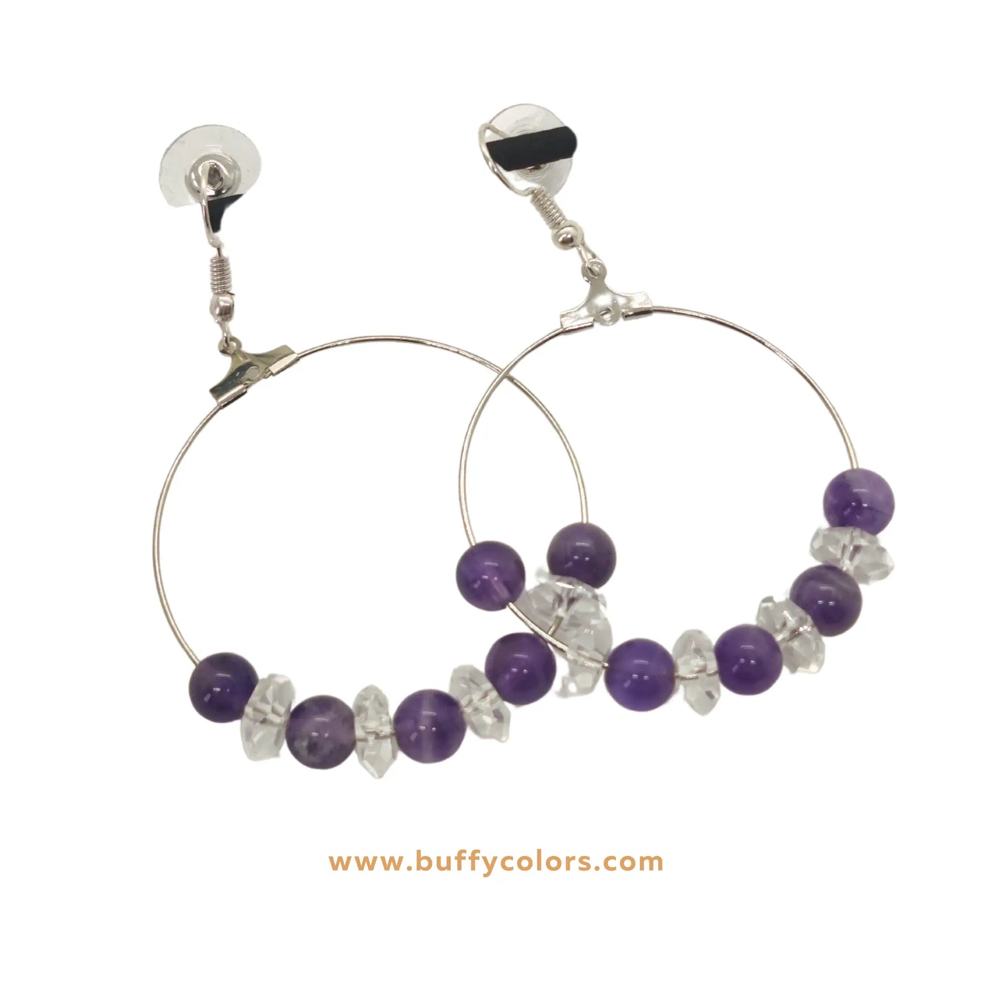 Boucles d’Oreilles en Améthyste et Cristal de Roche – Purification et Élévation Spirituelle