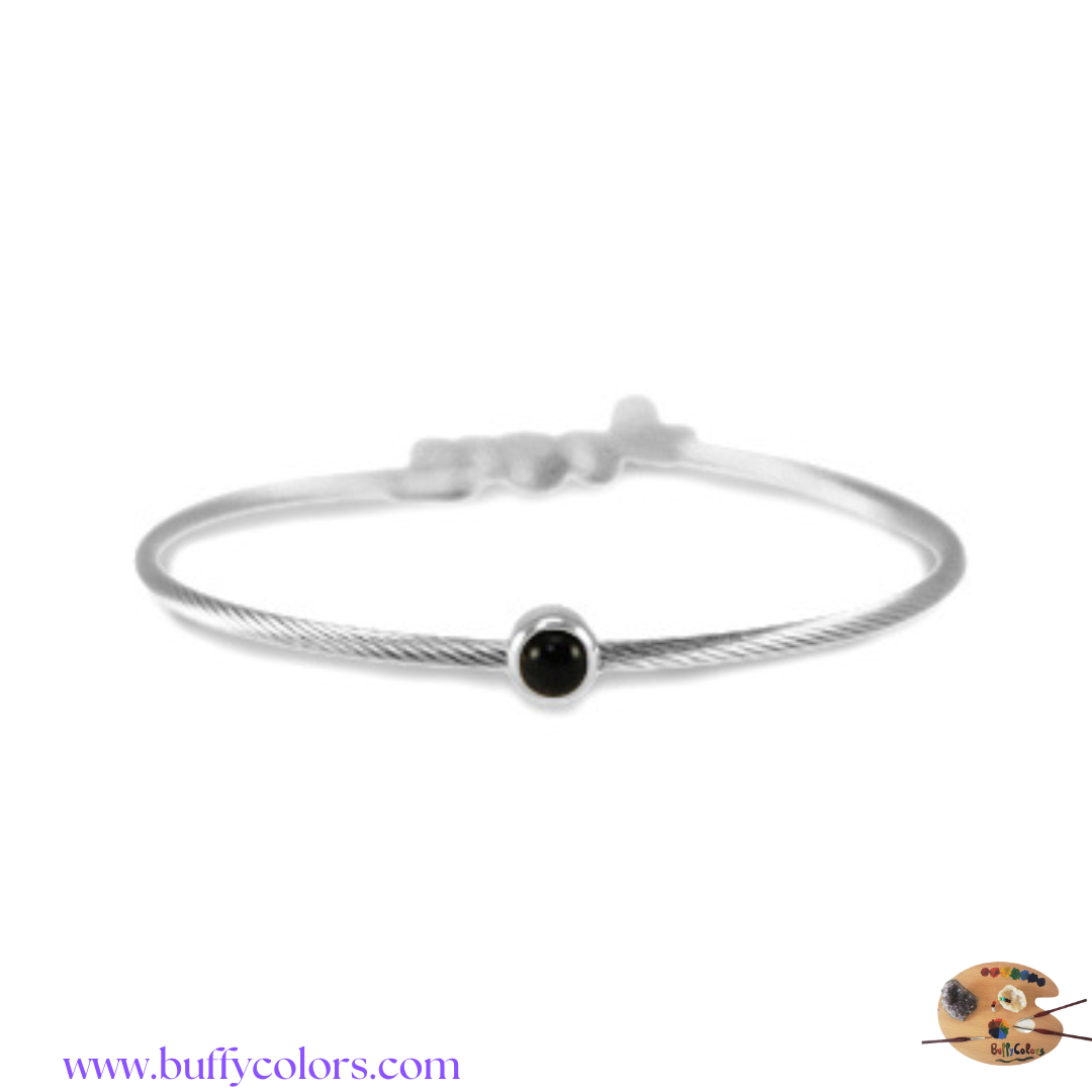Bracelet Jonc en acier inoxydable avec pierre naturelle Onyx noir