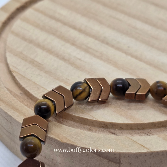 Bracelet Hématite Dorée & Œil de Tigre - Ancrage et Protection