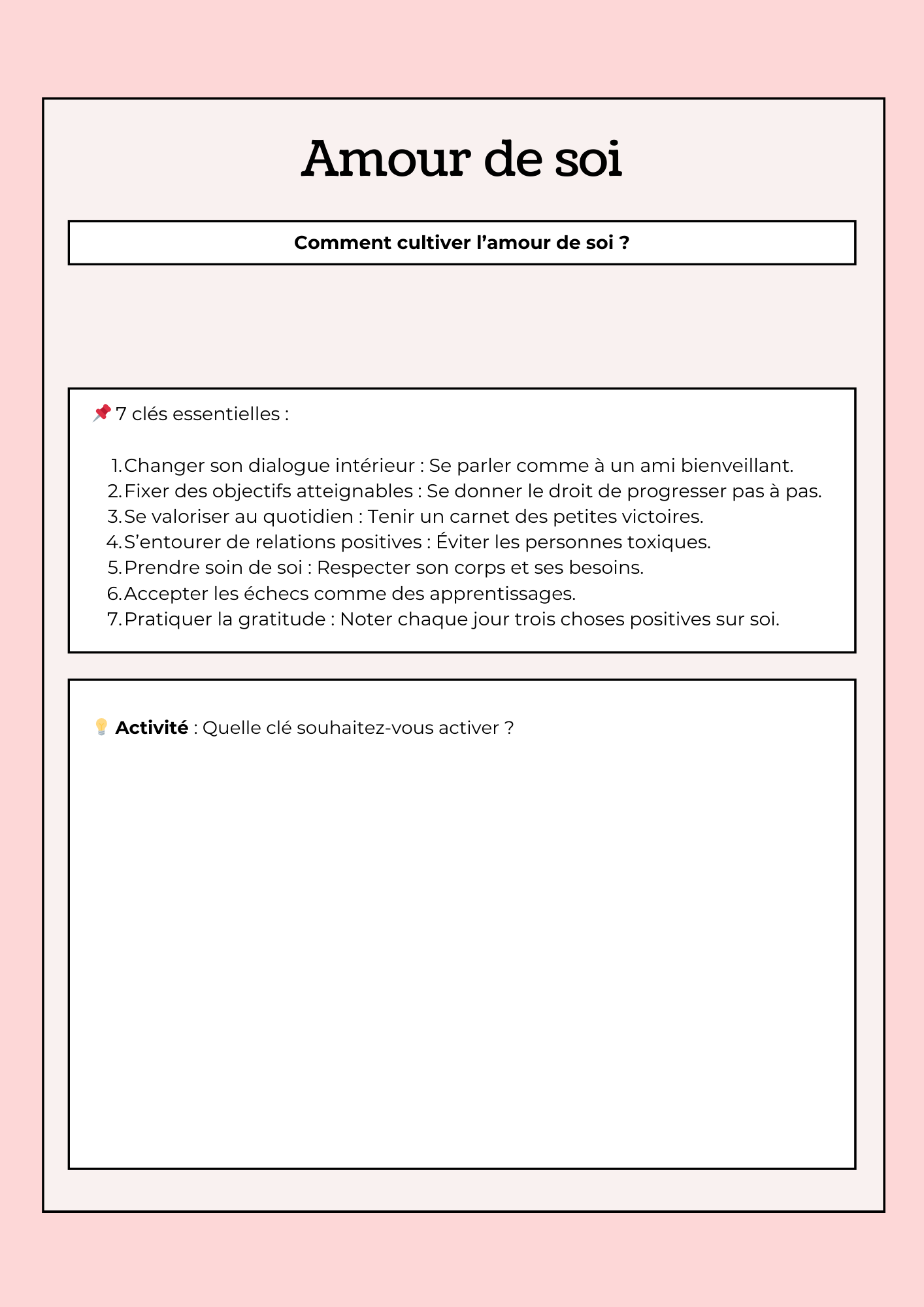 Amour de Soi – Guide Pratique et Exercices Concrets