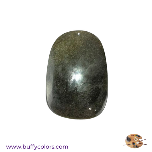 Cabochon percé, Dragon en Obsidienne dorée