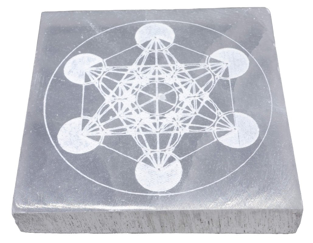 Plaque de sélénite 10 cm – Cube de Métatron
