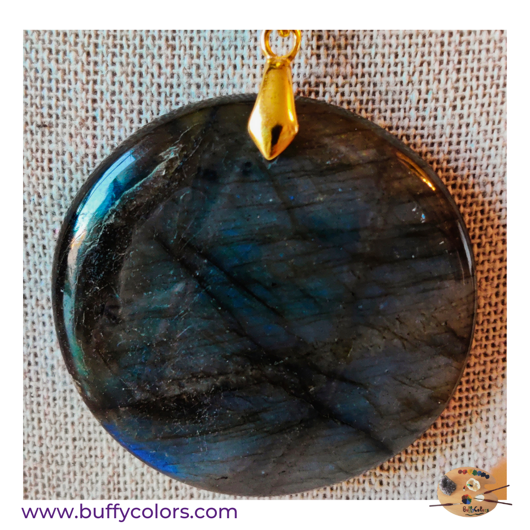Pendentif rond labradorite bleue