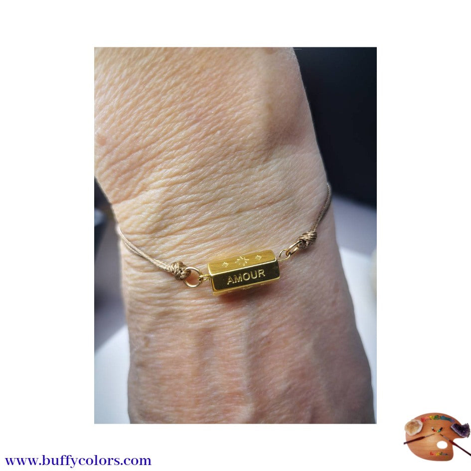 Bracelet message "AMOUR" & étoiles Doré avec cordon à choisir