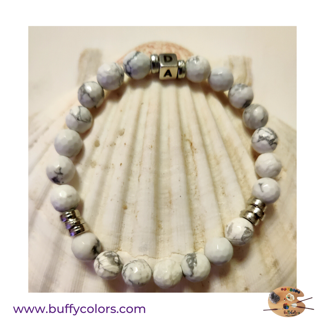 Bracelets Duo pour les futurs maman et papa avec pierre Howlite facettées