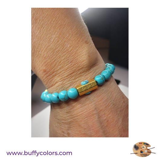 Bracelet message "LOVE" doré avec perles howlite bleues turquoises