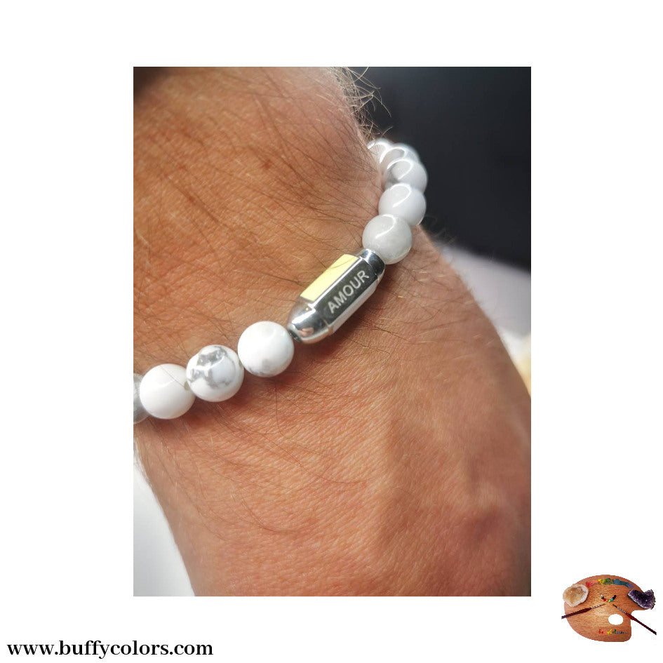 Bracelet message "AMOUR" argenté avec perles Howlite