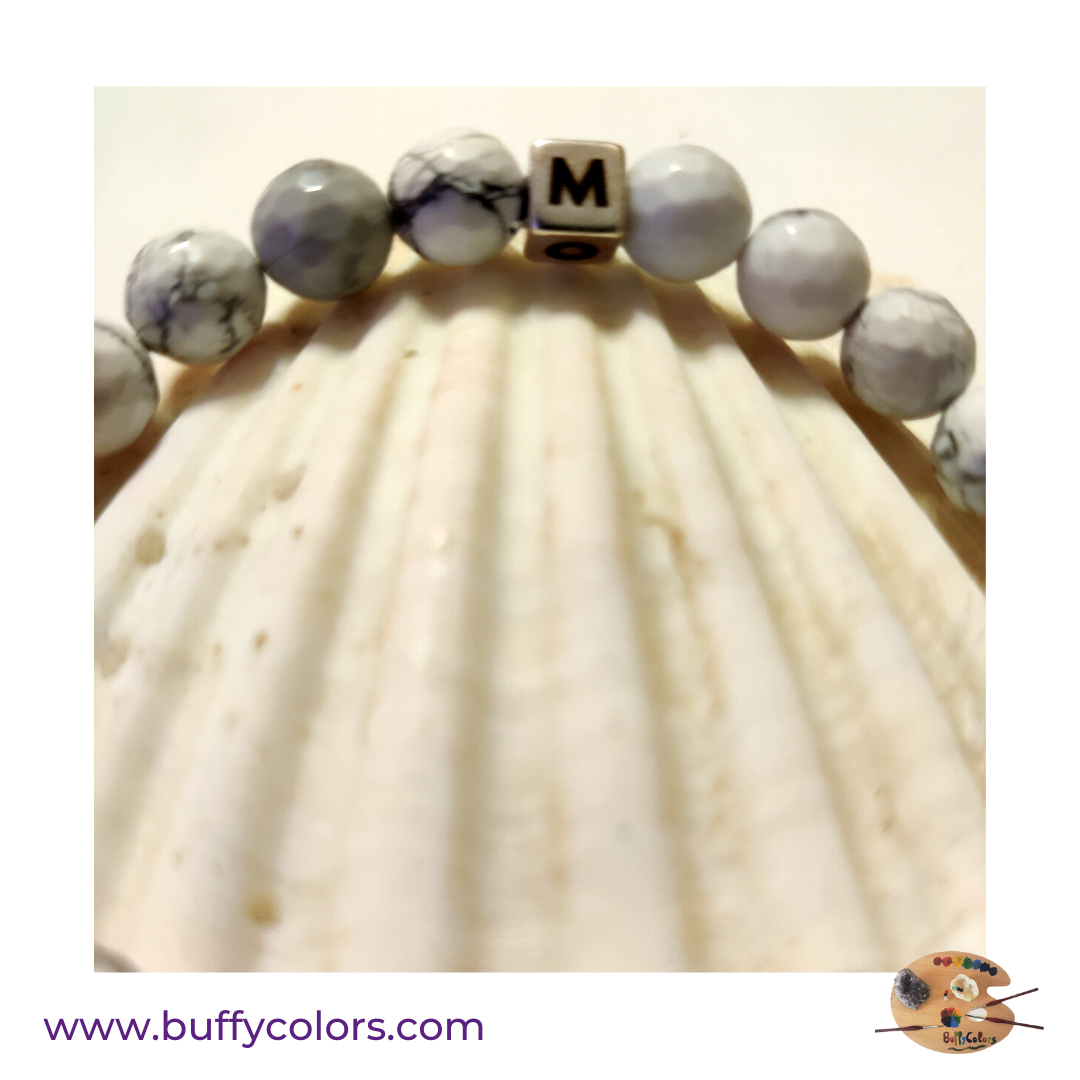 Bracelets Duo pour les futurs maman et papa avec pierre Howlite facettées
