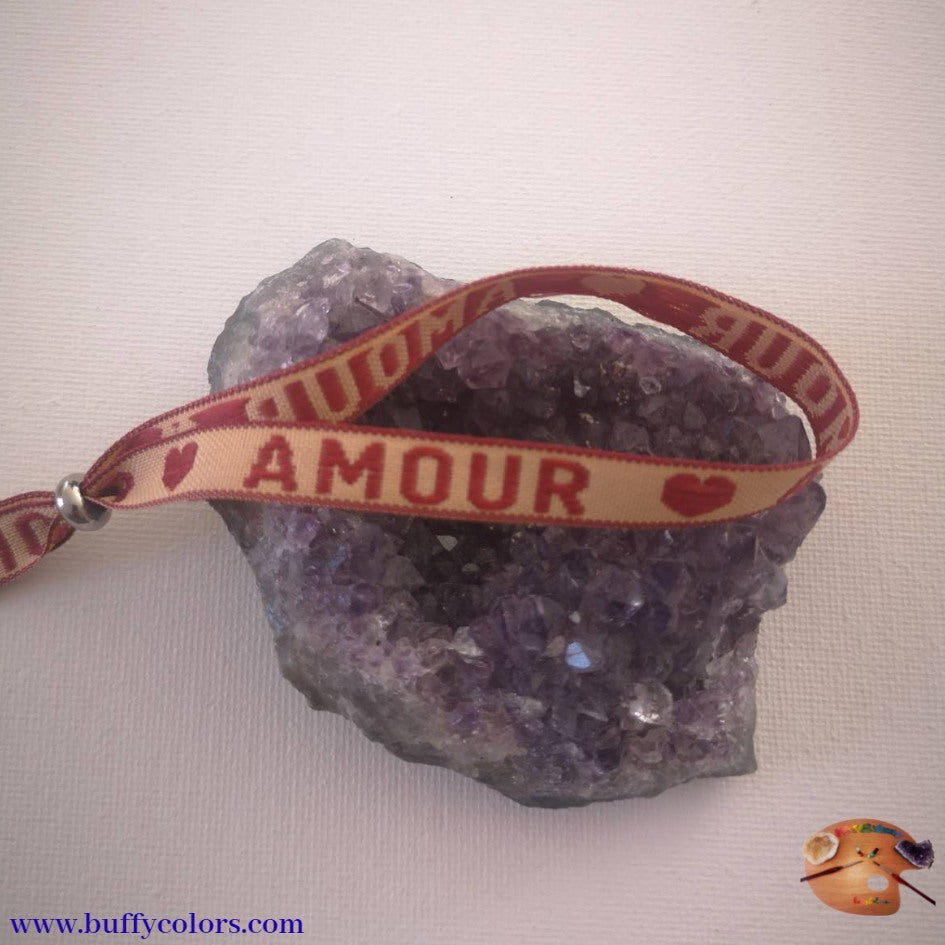 Ruban texte "Amour" Beige-rouge chaud