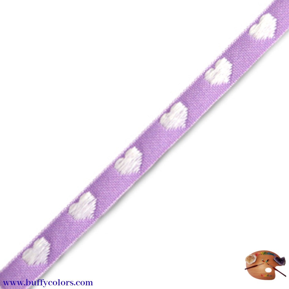 Ruban texte cœurs Violet-blanc