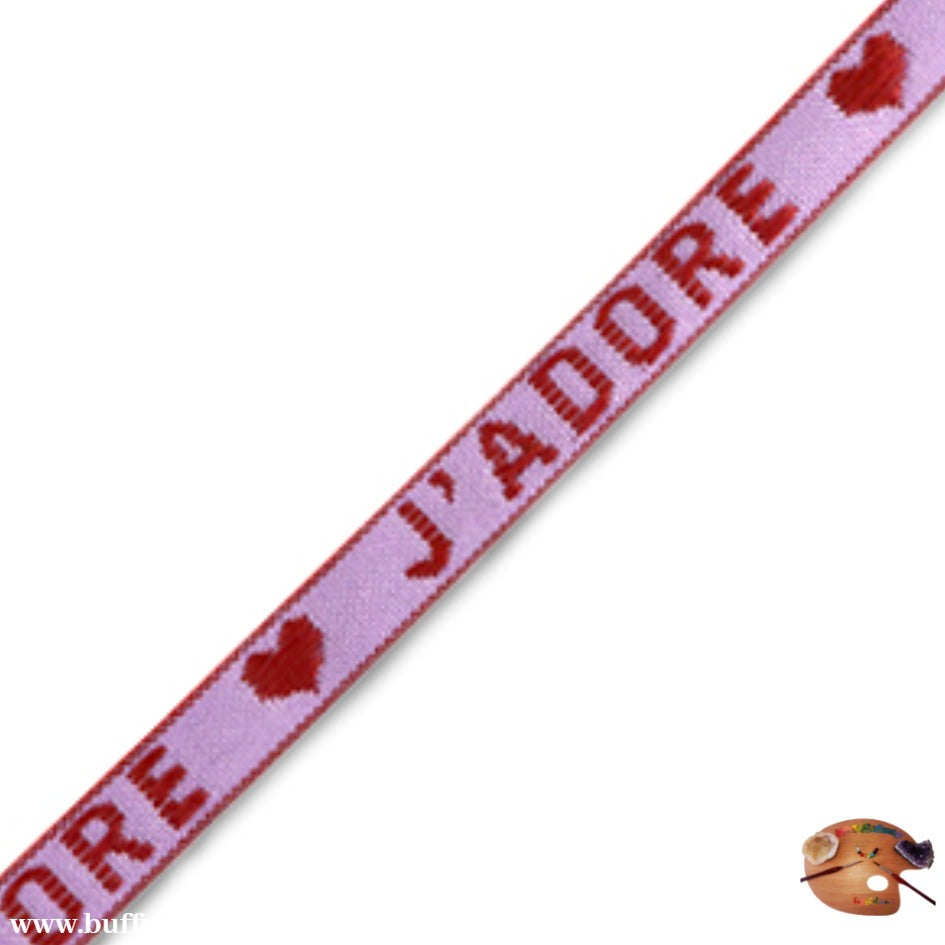 Ruban texte "J'adore" Violet-rouge chaud