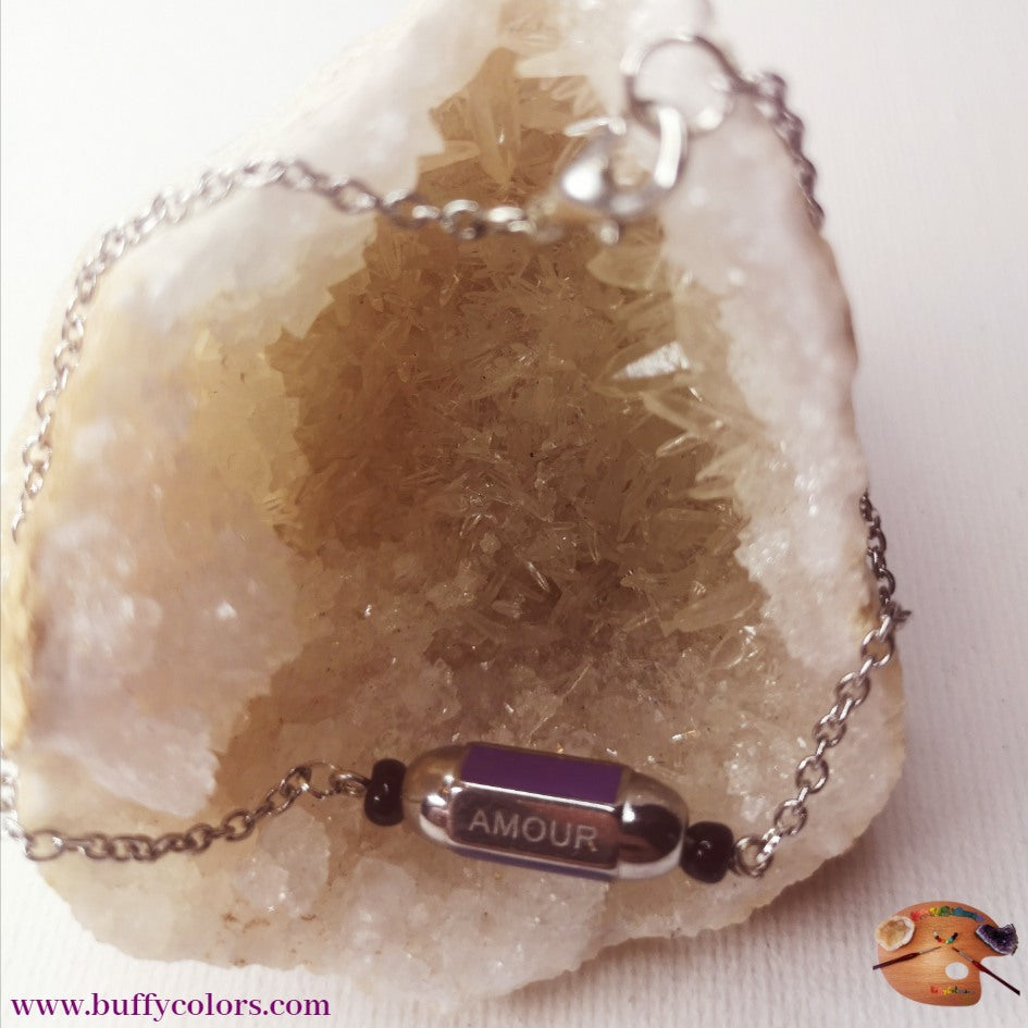 Bracelet message "AMOUR" avec bracelet argenté