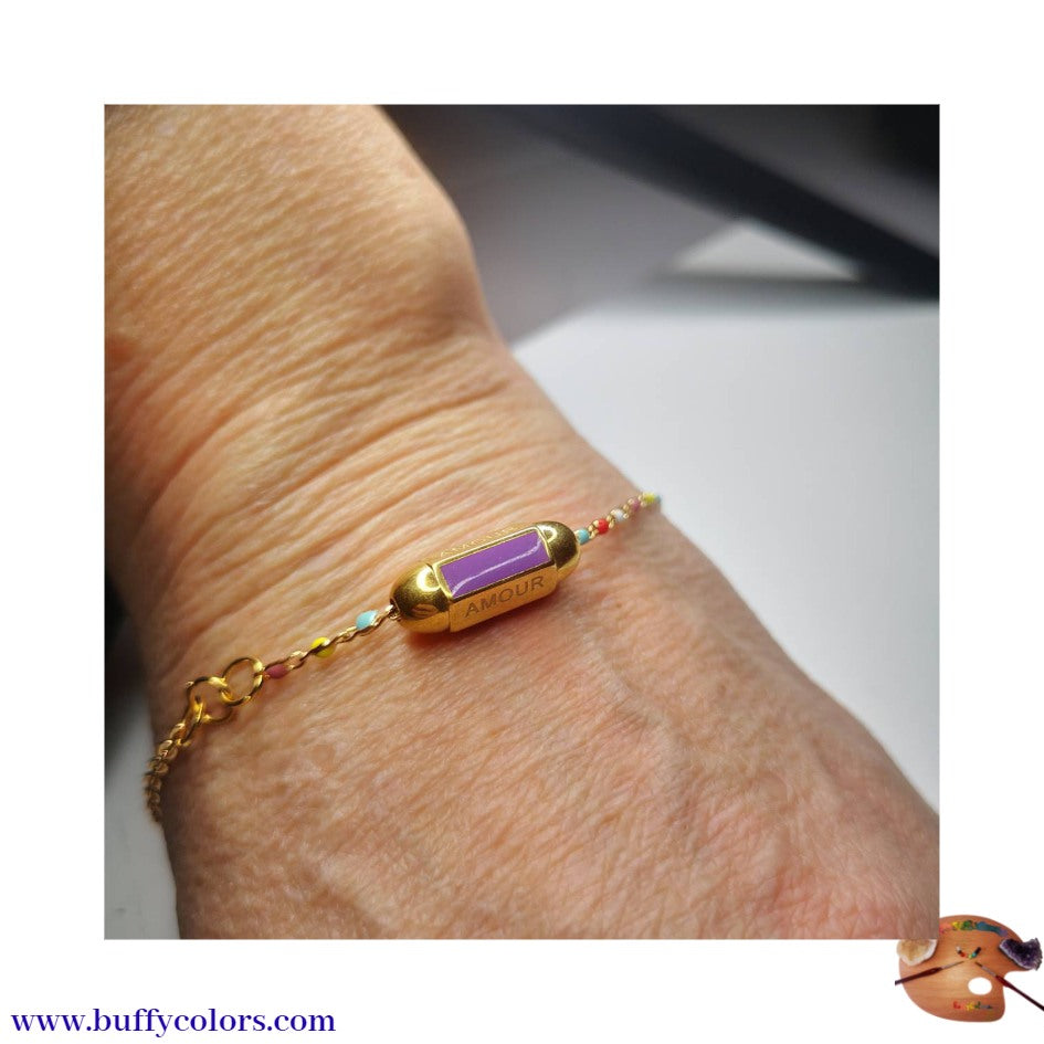 Bracelet message "AMOUR" Doré avec chaîne assortie