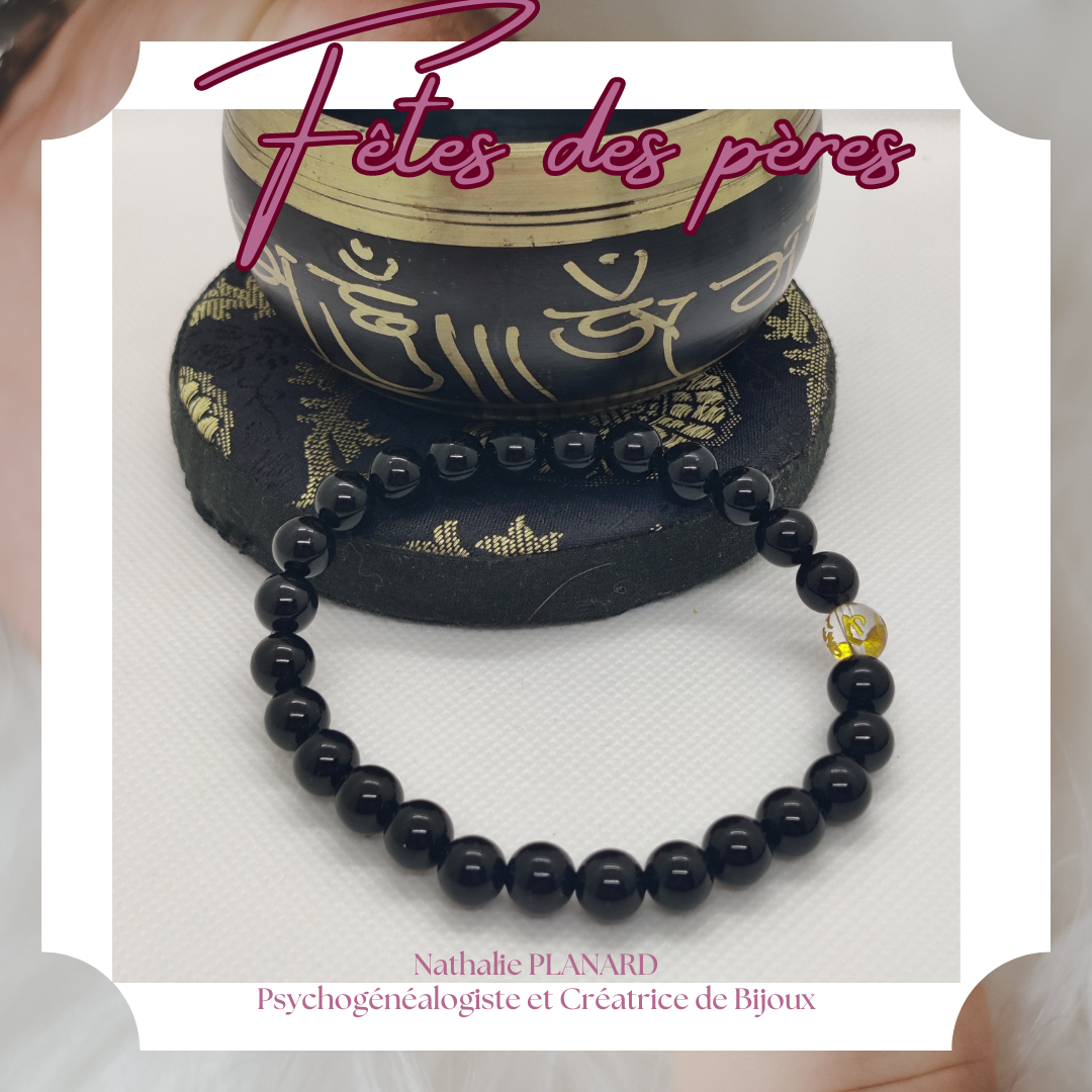 Fête des pères : Bracelet Mantra en pierres naturelles Onyx