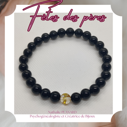 Fête des pères : Bracelet Mantra en pierres naturelles Onyx