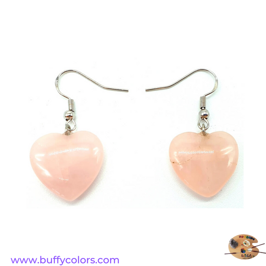 Boucles d'oreilles cœur Quartz Rose