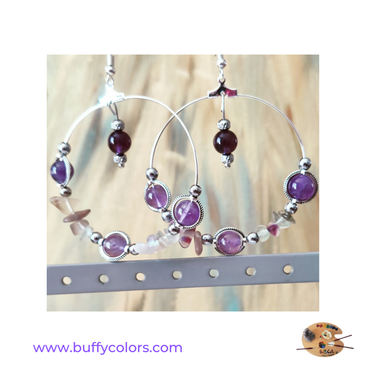 Boucles d'oreilles en Améthyste et Fluorite