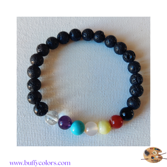 Votre bracelet les 7 chakras en 6mm, pierres de laves en finition