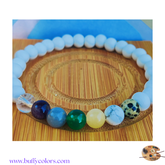 Votre bracelet les 7 chakras en 6mm, pierres en bois en finition