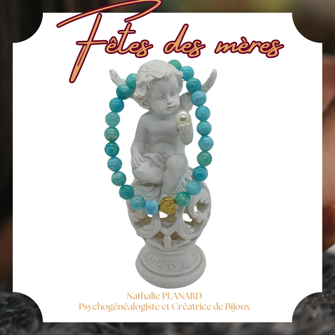 Fête des mères : Bracelet en pierres naturelles Hémimorphite orné d'un arbre de vie