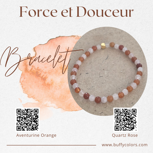 🧡✨ Bracelet "Force & Douceur" – Aventurine Orange & Quartz Rose