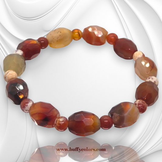 Bracelet « Fruit de l’Olivier » - Cornaline et Agate Feu