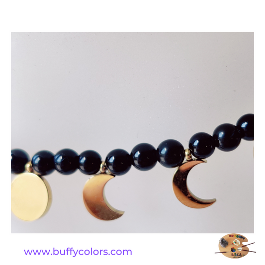 Collier en Onyx noir Dame Lune