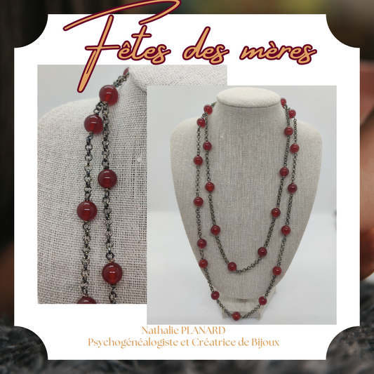 Fête des mères : Collier sautoir en pierres naturelles, Cornaline