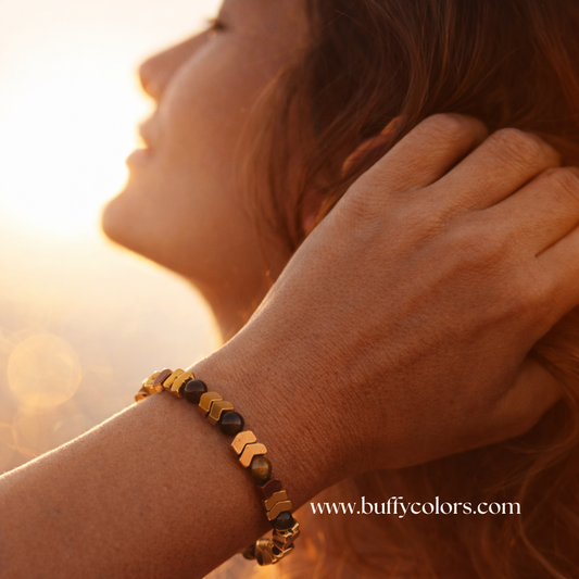 Bracelet Hématite Dorée & Œil de Tigre - Ancrage et Protection