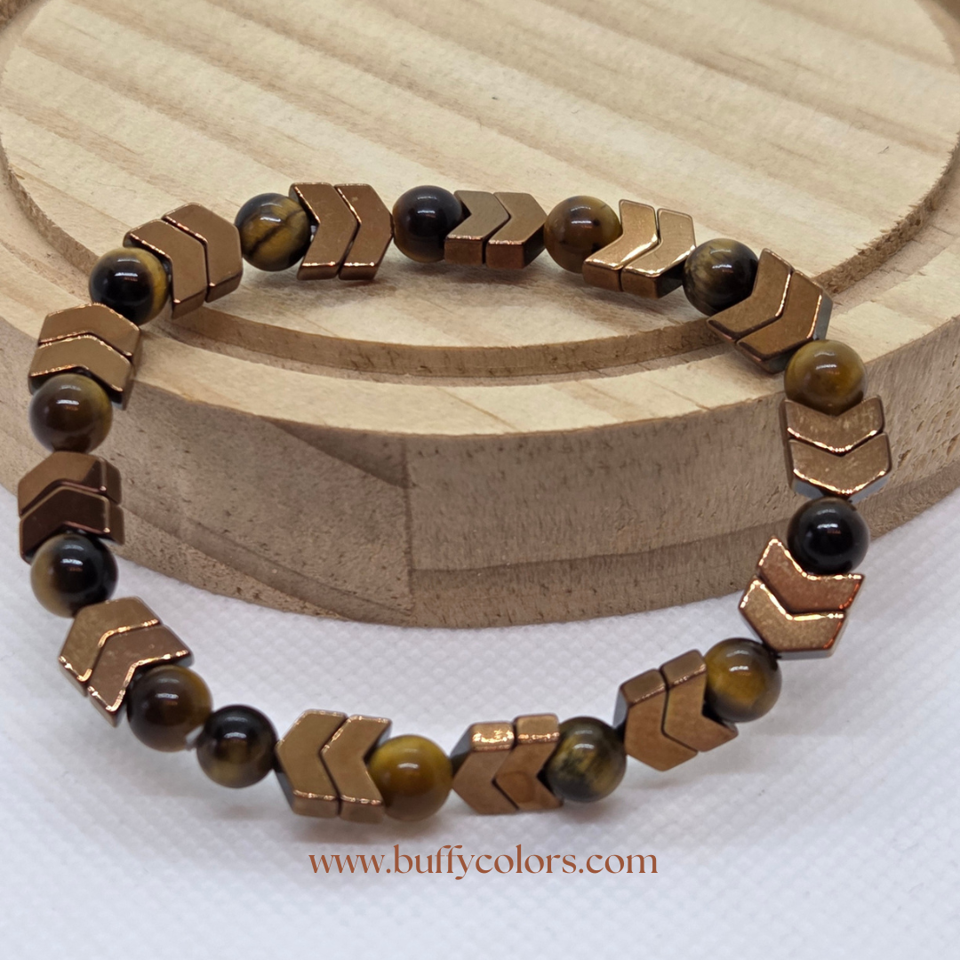 Bracelet Hématite Dorée & Œil de Tigre - Ancrage et Protection