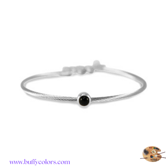 Bracelet Jonc en acier inoxydable avec pierre naturelle Onyx noir