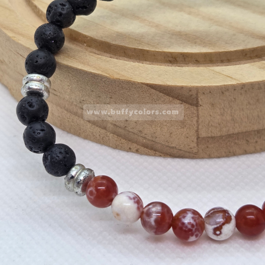 Bracelet Bélier – Pierre de lave & Agate feu | Courage et énergie