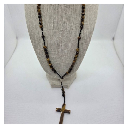 Chapelet en Obsidienne Dorée – Protection & Croix dorée en acier inoxydable