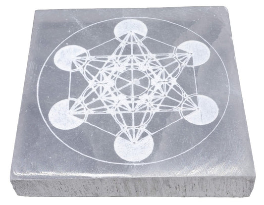 Plaque de sélénite 10 cm – Cube de Métatron