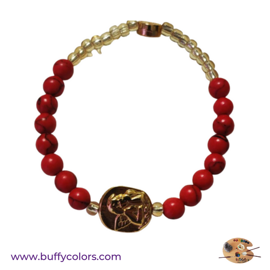 Bracelet : Je communie en perles naturelles Jaspe rouge