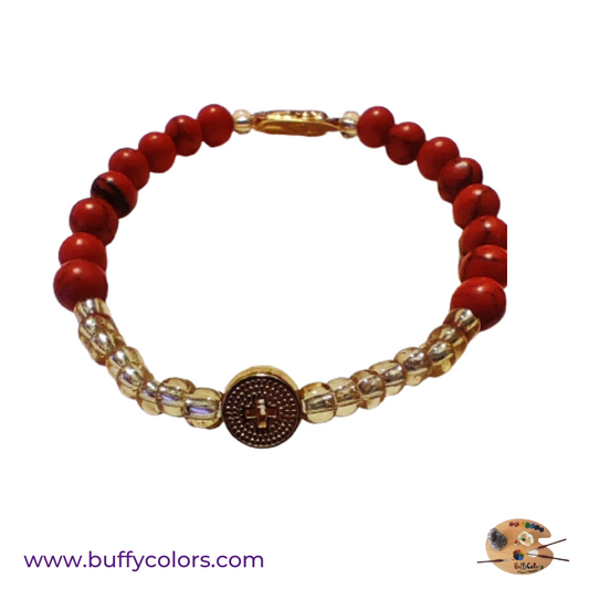 Bracelet : Je communie en perles naturelles Jaspe rouge