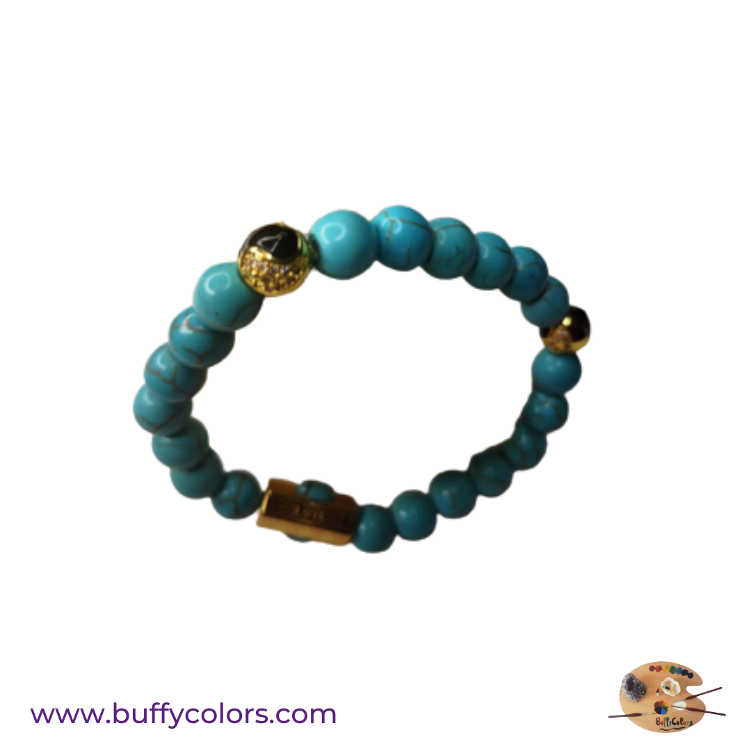 Bracelet message "LOVE" doré avec perles howlite bleues turquoises