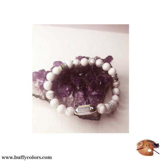 Bracelet message "AMOUR" argenté avec perles Howlite